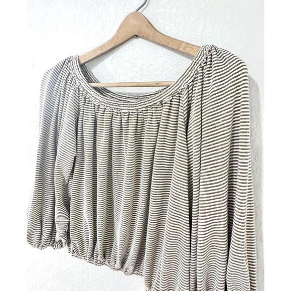 Max Studio London Womens Crop Top Blouse 3/4 Length Long Sleeve Stripe Size L - Picture 4 of 6